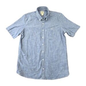 L.L.‎ Bean Slightly Fitted Chambray Short Sleeve Shirt L Tall Blue Cotton Blend